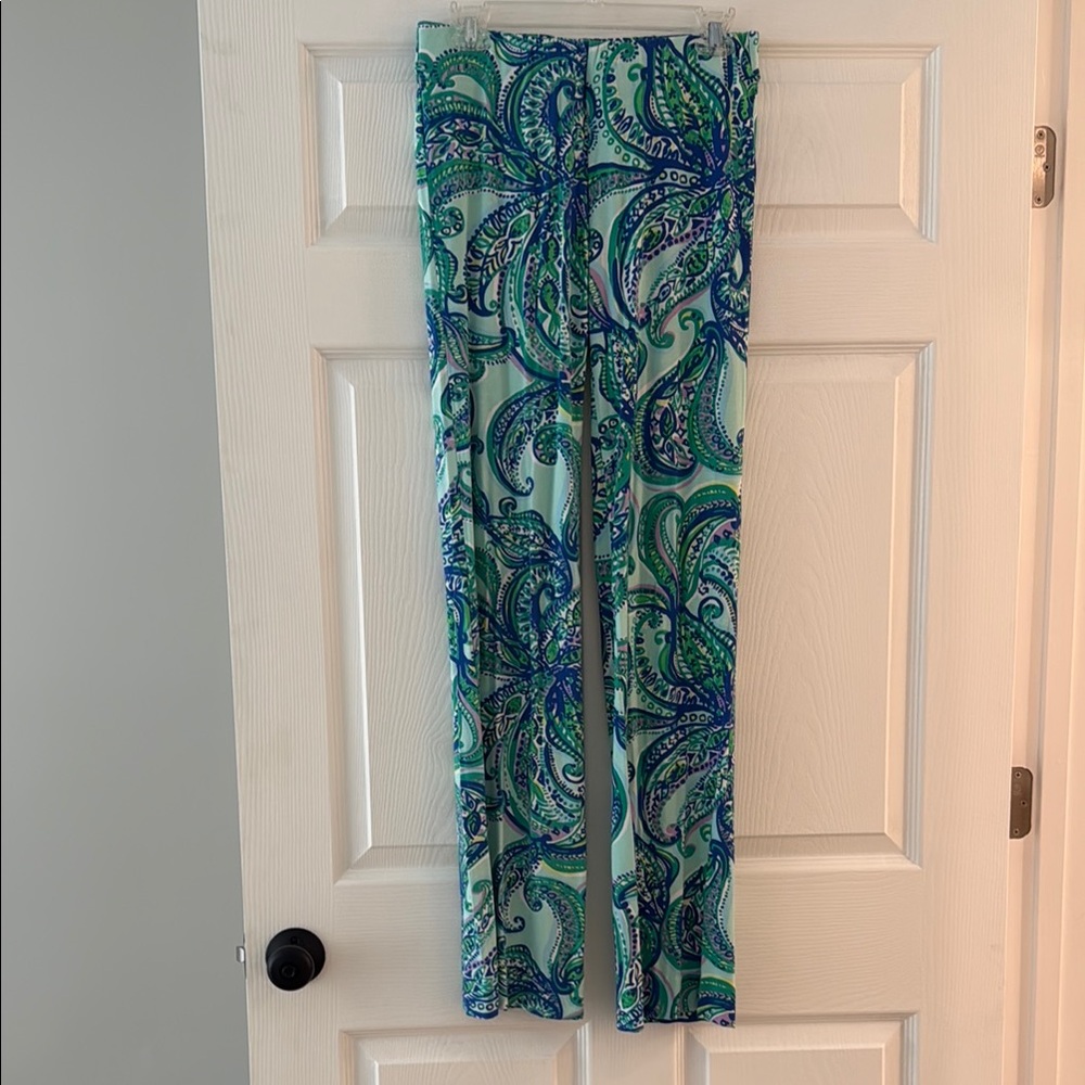 Lilly Pulitzer Printed blue green stretchy knit pants